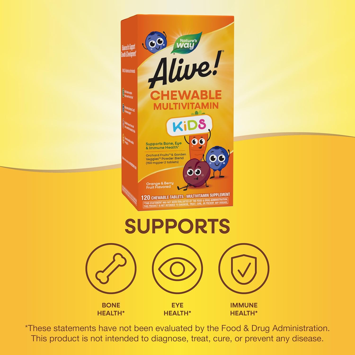 Nature's Way Nature's Way Alive! Children's Chewable Multivitamin, Gluten Free, 120 Chewable Tablets, Orange & Berry Fruit Flavors, 120 Count (Pack of 12)