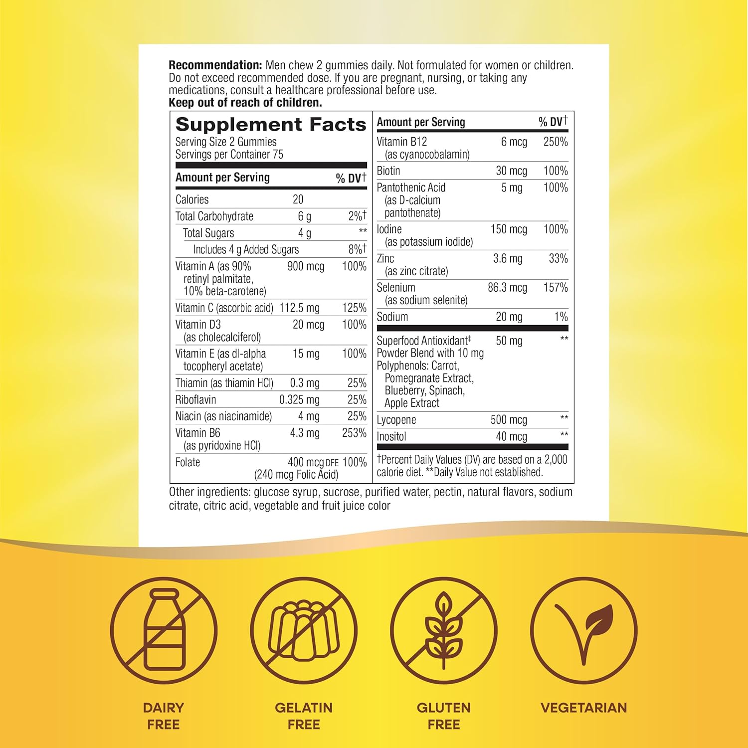 Nature's Way Alive! Men's Gummy Multivitamin, Fruit Flavored, Vegetarian Friendly, Gluten Free, 60 Gummies (Pack of 1)