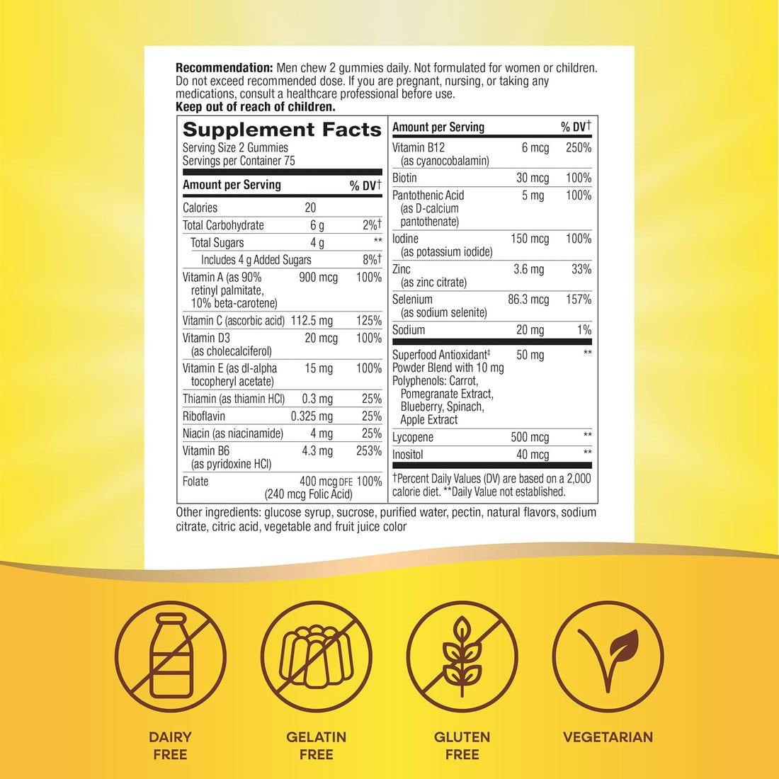 Nature's Way Alive! Men's Gummy Multivitamin, Fruit Flavored, Vegetarian Friendly, Gluten Free, 60 Gummies (Pack of 1)