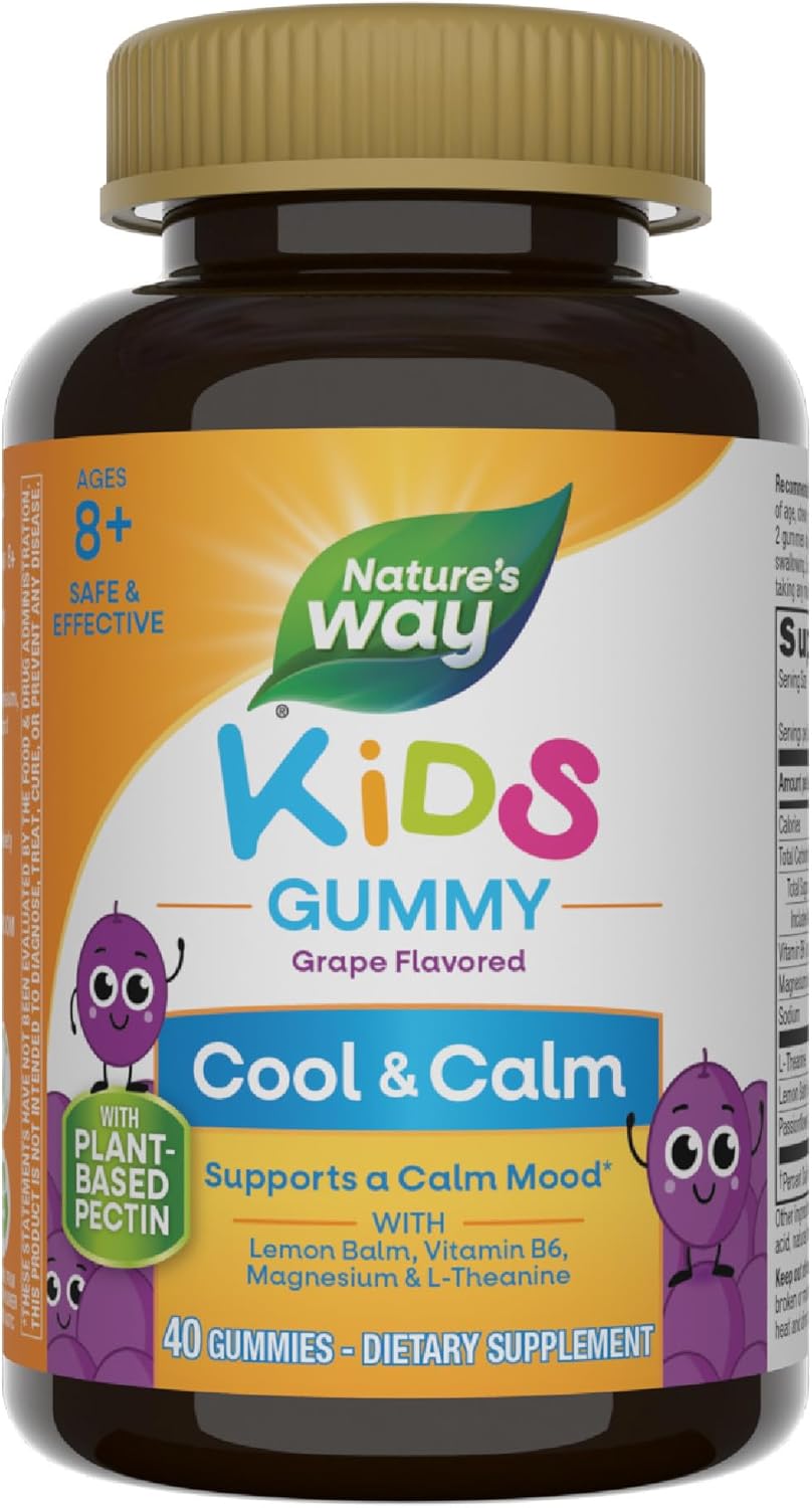 Nature's Way Kids Cool, Calm & Collected Gummies for Ages 8+, Grape Flavored, Vegetarian Friendly, Gluten Free, 40 Gummies (Pack of 1)