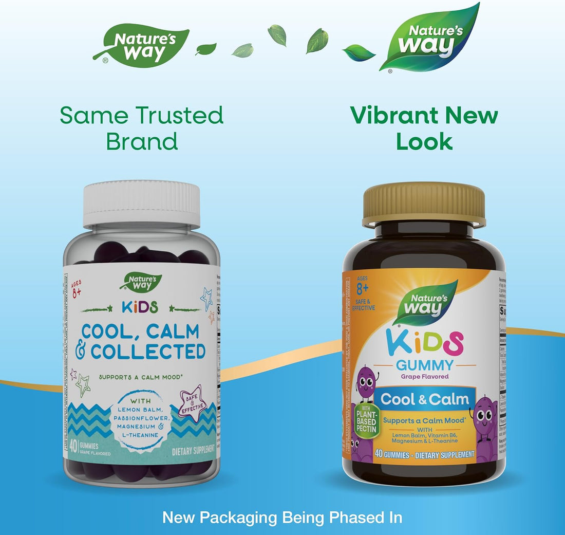 Nature's Way Kids Cool, Calm & Collected Gummies for Ages 8+, Grape Flavored, Vegetarian Friendly, Gluten Free, 40 Gummies (Pack of 1)