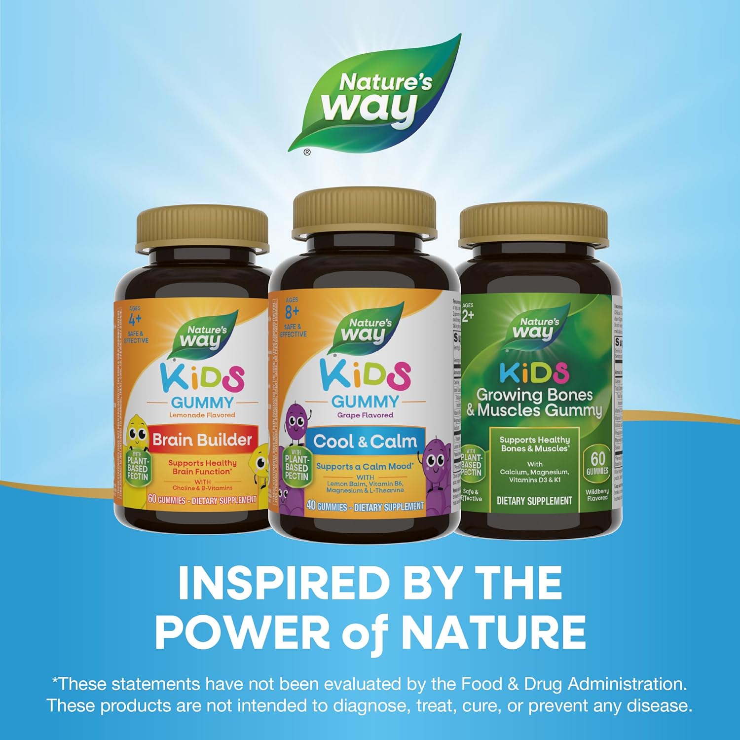 Nature's Way Kids Cool, Calm & Collected Gummies for Ages 8+, Grape Flavored, Vegetarian Friendly, Gluten Free, 40 Gummies (Pack of 1)