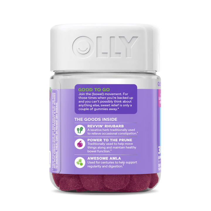 Olly Keep it Moving Constipation Relief, Rhubarb, Prunes, Amla, Plum Berry Flavor, 30 Gummies (Pack of 3)