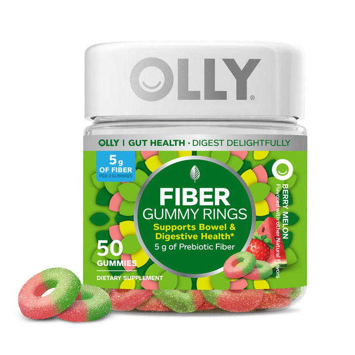 Olly Fiber Gummy Rings, 5g Prebiotic Fiber, FOS (Fructo-oligosaccharides), Berry Melon, 50 Gummies (Pack of 3)