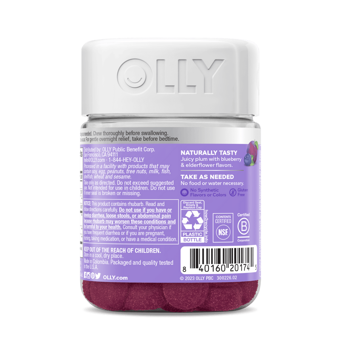 Olly Keep it Moving Constipation Relief, Rhubarb, Prunes, Amla, Plum Berry Flavor, 30 Gummies (Pack of 3)